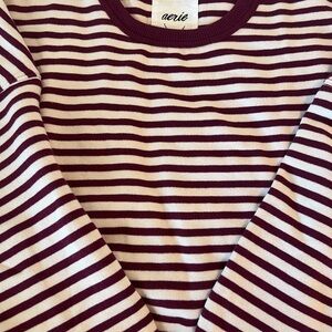 aerie Maroon and White Striped Go-To Sweatshirt